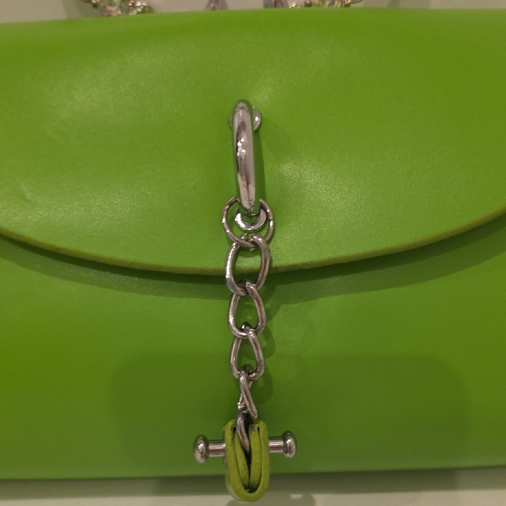 Lime Green Clutch with Rhinestone Handle - Picture 5 of 8